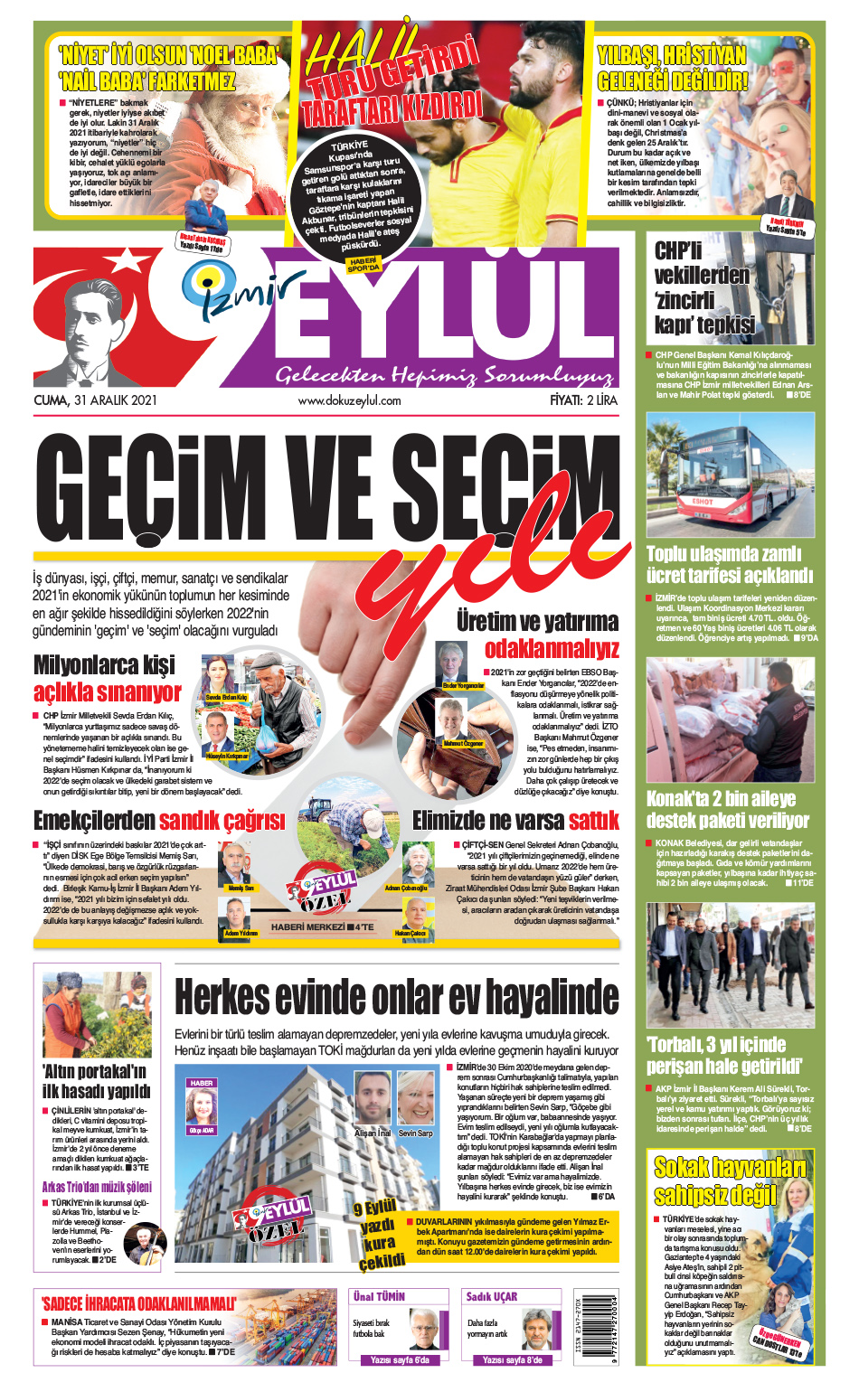 Dokuz Eylül Gazetesi | İzmir, Türkiye, Dünya'dan Güncel Haberler - 31.12.2021 Manşeti