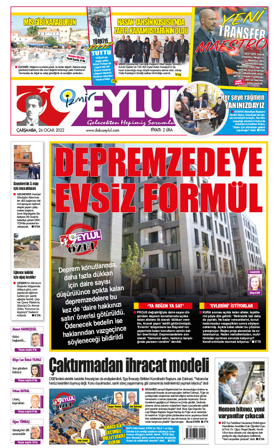 Dokuz Eylül Gazetesi | İzmir, Türkiye, Dünya'dan Güncel Haberler - 26.01.2022 Manşeti