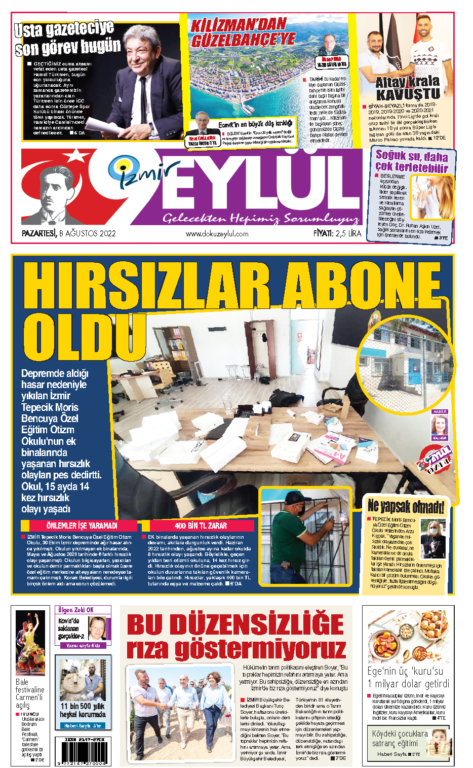 Dokuz Eylül Gazetesi | İzmir, Türkiye, Dünya'dan Güncel Haberler - 08.08.2022 Manşeti