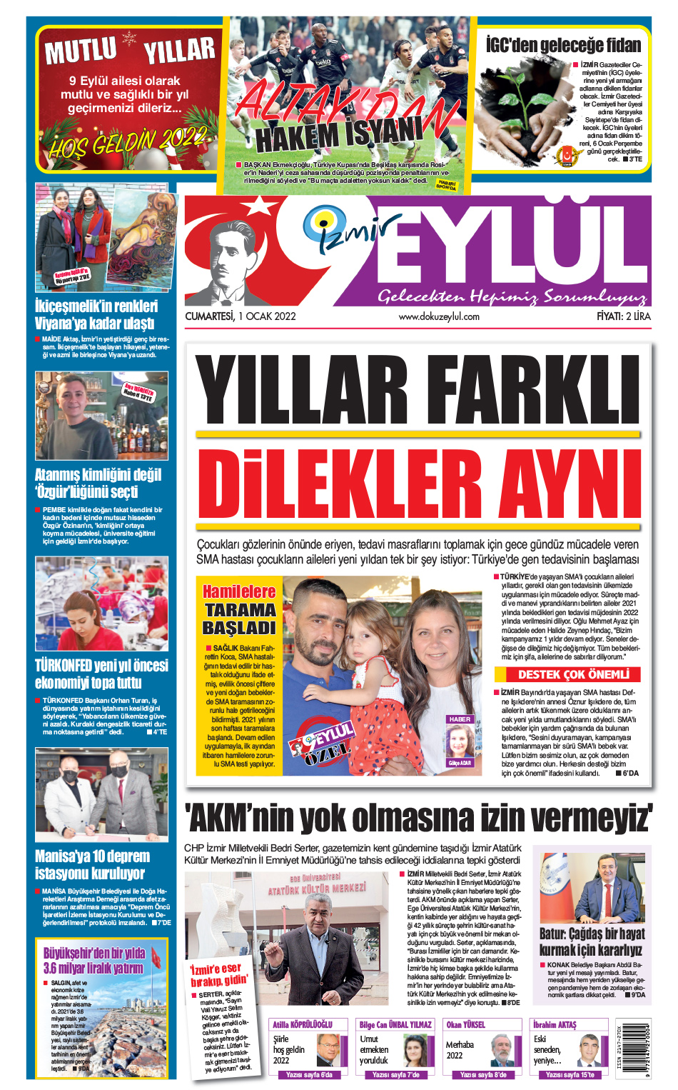 Dokuz Eylül Gazetesi | İzmir, Türkiye, Dünya'dan Güncel Haberler - 01.01.2022 Manşeti