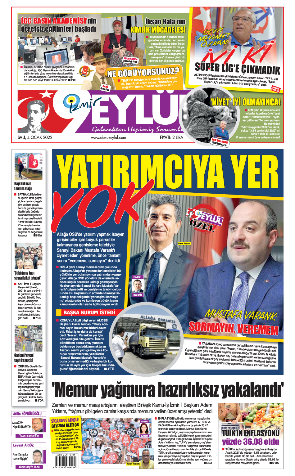 Dokuz Eylül Gazetesi | İzmir, Türkiye, Dünya'dan Güncel Haberler - 04.01.2022 Manşeti