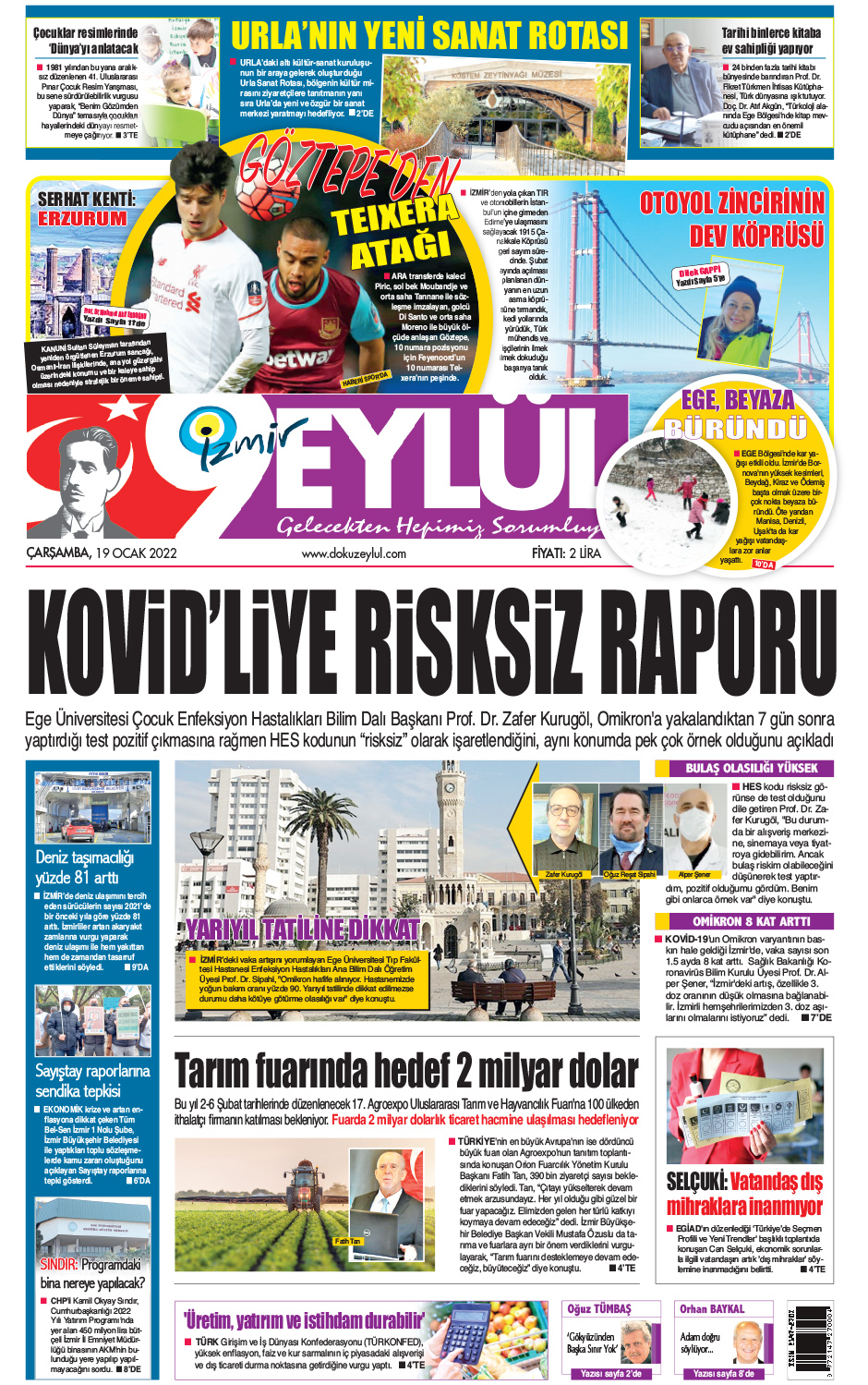 Dokuz Eylül Gazetesi | İzmir, Türkiye, Dünya'dan Güncel Haberler - 19.01.2022 Manşeti