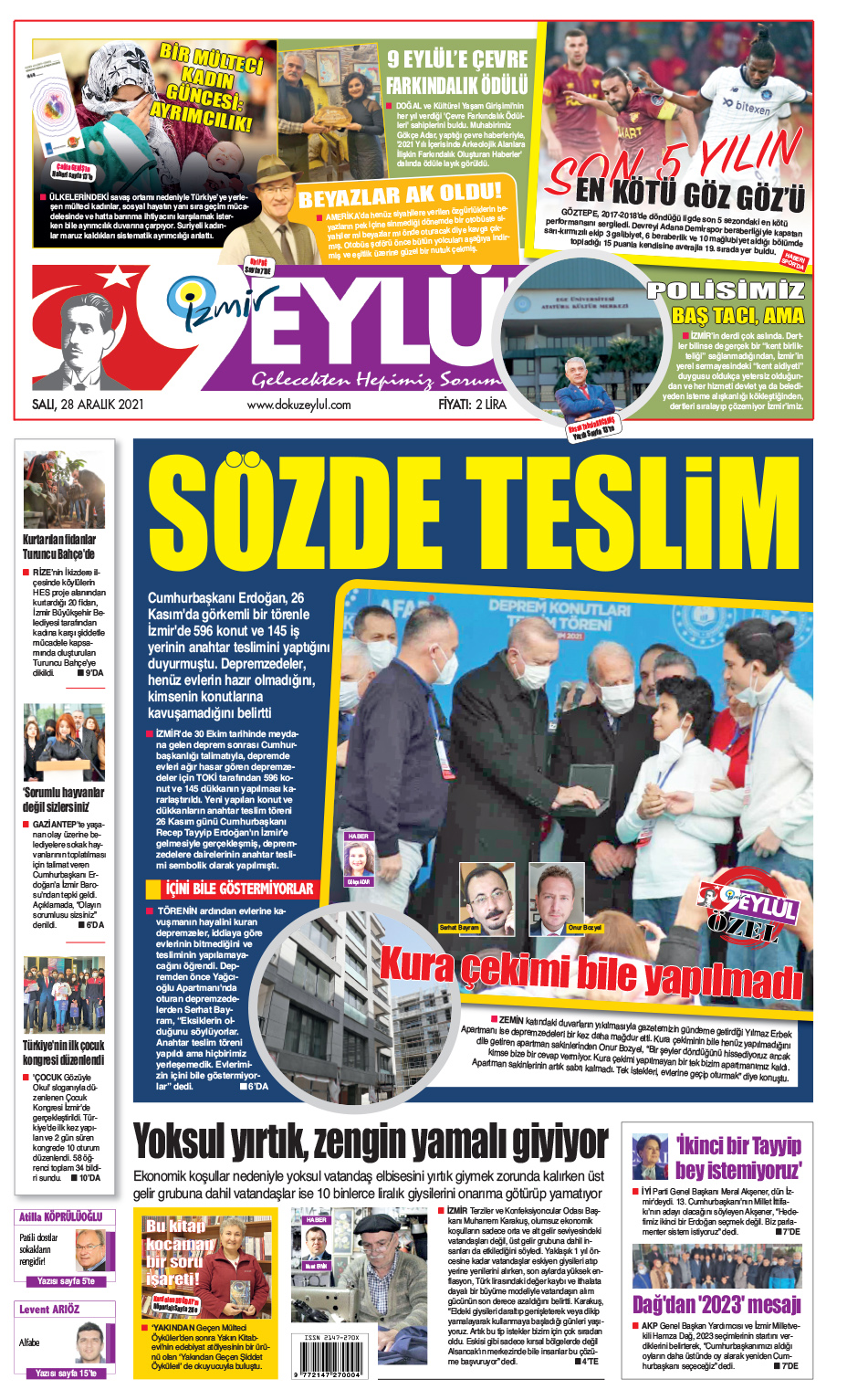 Dokuz Eylül Gazetesi | İzmir, Türkiye, Dünya'dan Güncel Haberler - 28.12.2021 Manşeti