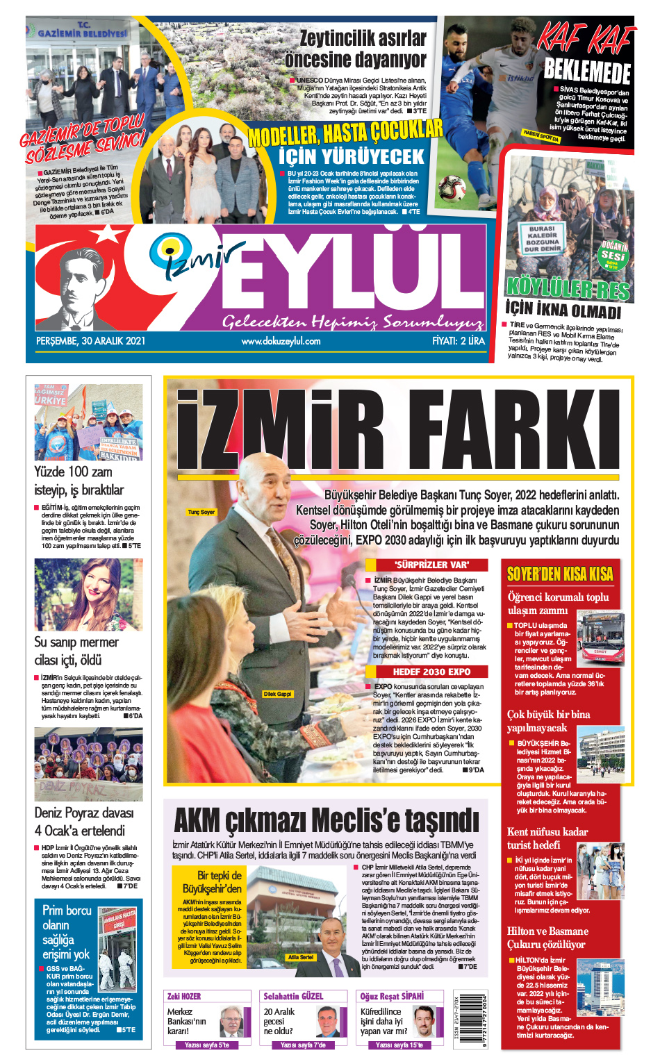 Dokuz Eylül Gazetesi | İzmir, Türkiye, Dünya'dan Güncel Haberler - 30.12.2021 Manşeti