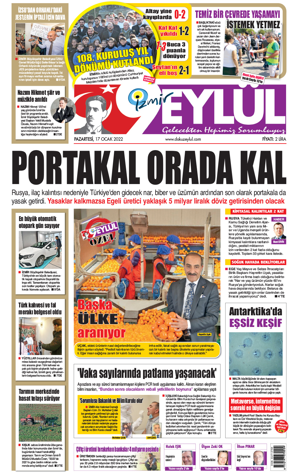 Dokuz Eylül Gazetesi | İzmir, Türkiye, Dünya'dan Güncel Haberler - 17.01.2022 Manşeti