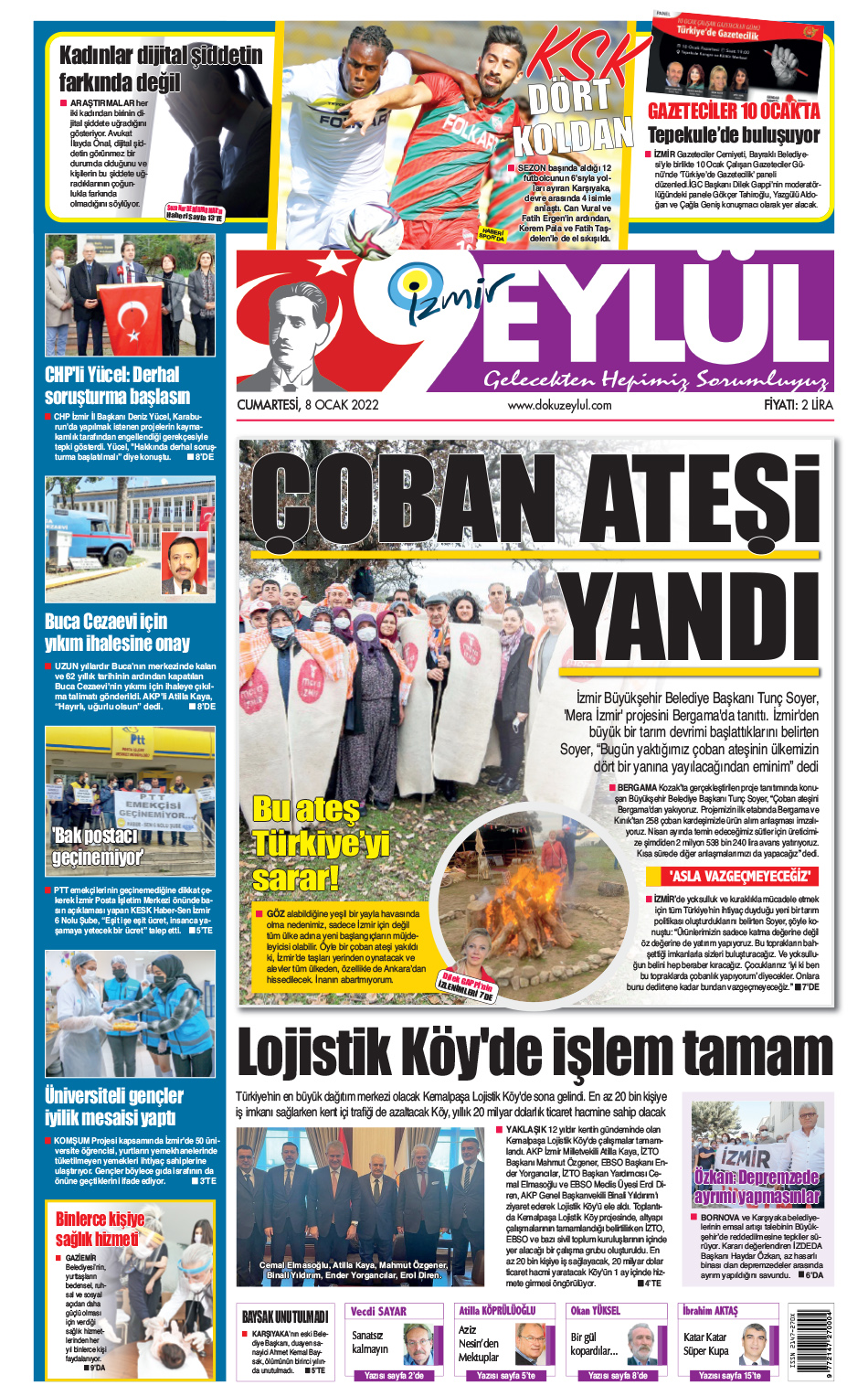 Dokuz Eylül Gazetesi | İzmir, Türkiye, Dünya'dan Güncel Haberler - 08.01.2022 Manşeti