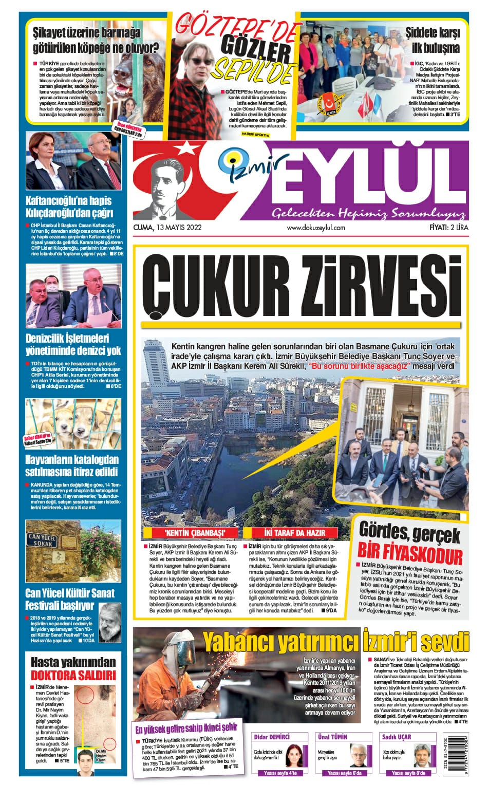 Dokuz Eylül Gazetesi | İzmir, Türkiye, Dünya'dan Güncel Haberler - 13.05.2022 Manşeti
