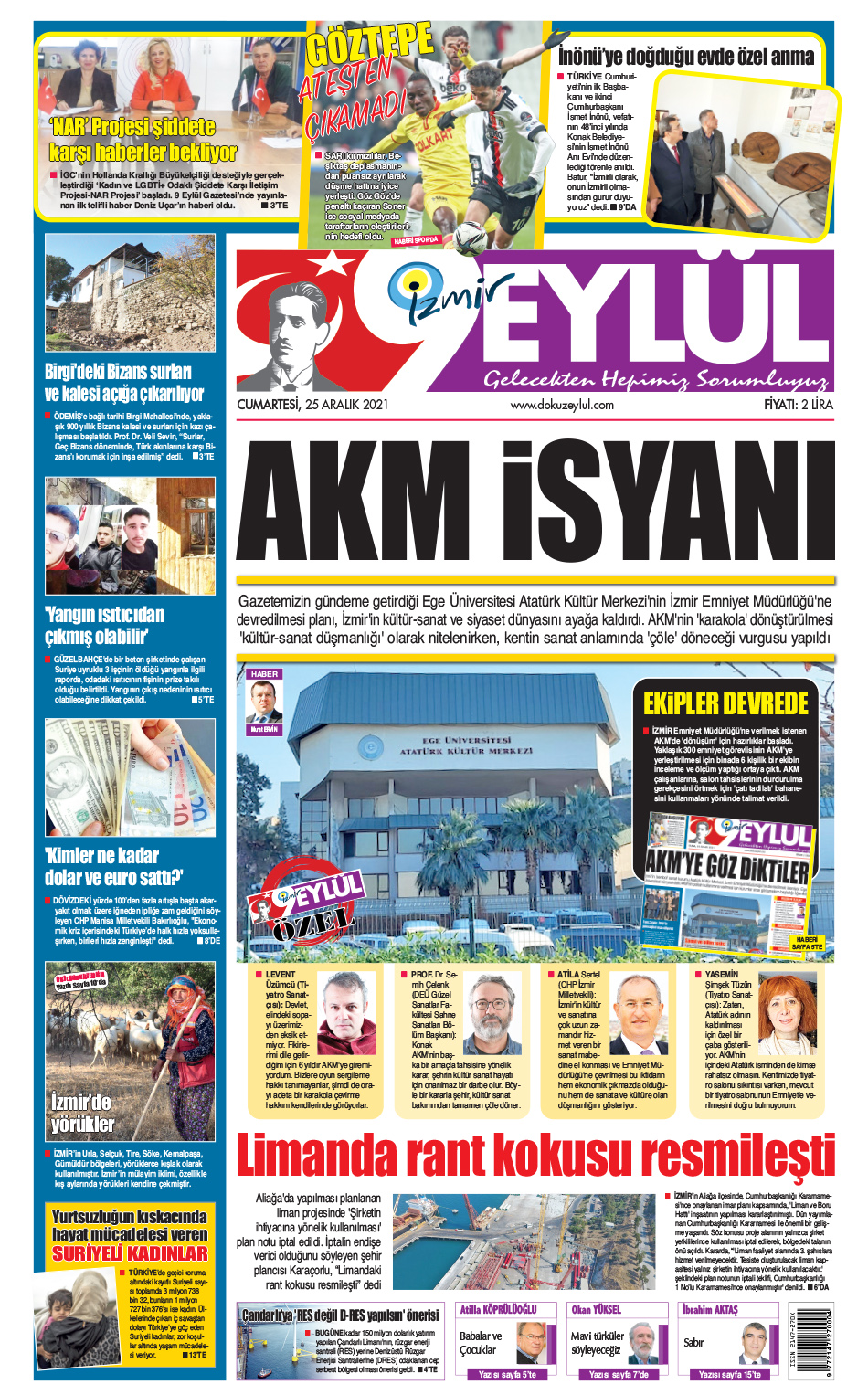 Dokuz Eylül Gazetesi | İzmir, Türkiye, Dünya'dan Güncel Haberler - 25.12.2021 Manşeti