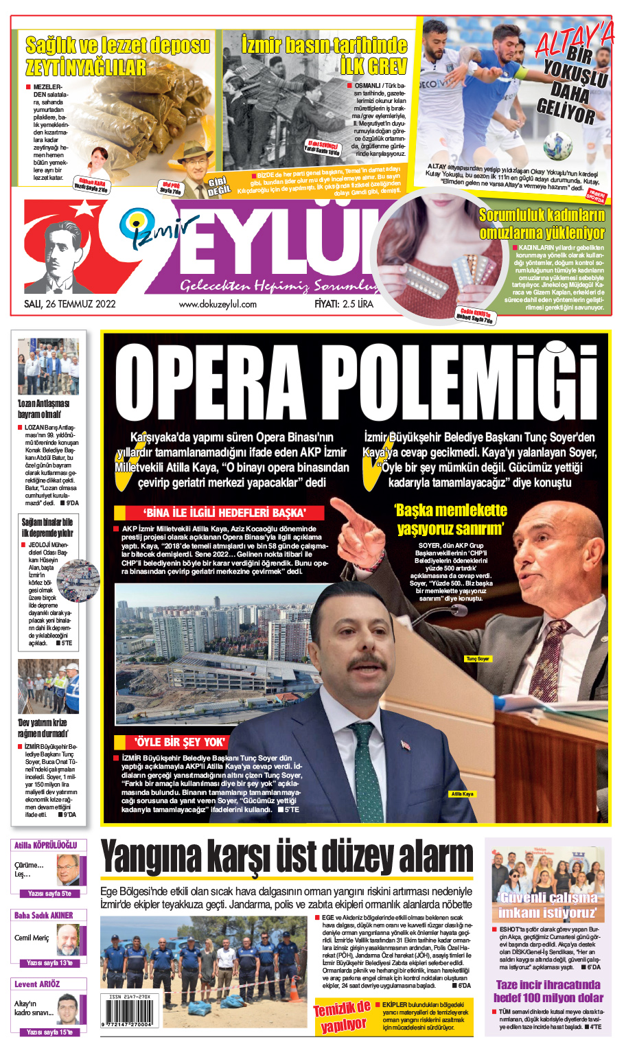 Dokuz Eylül Gazetesi | İzmir, Türkiye, Dünya'dan Güncel Haberler - 26.07.2022 Manşeti
