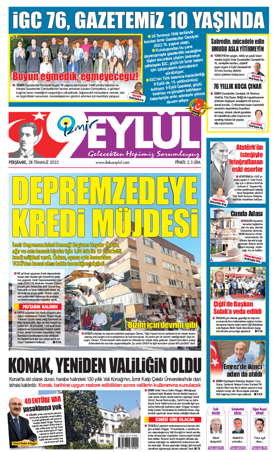 Dokuz Eylül Gazetesi | İzmir, Türkiye, Dünya'dan Güncel Haberler - 28.07.2022 Manşeti