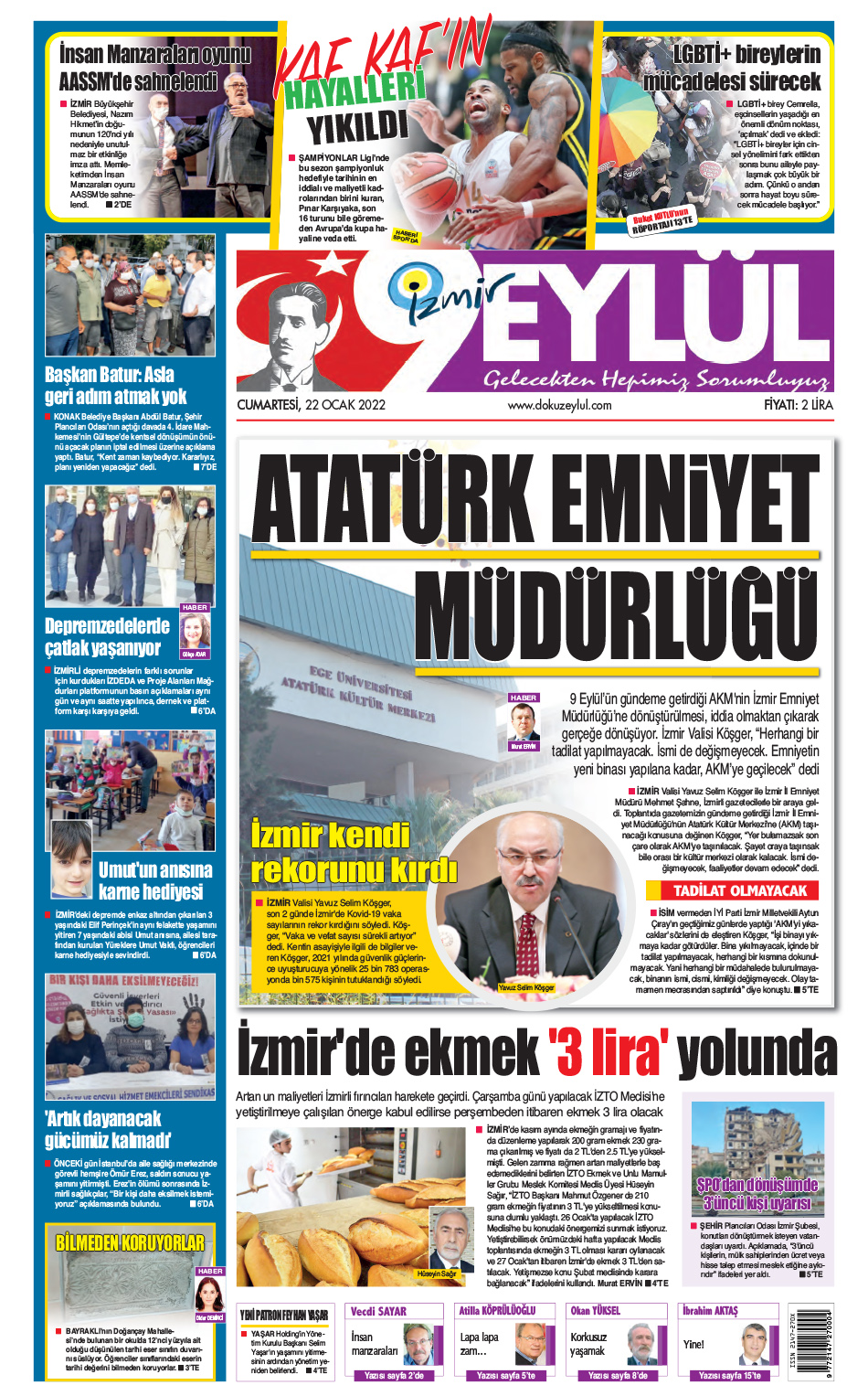 Dokuz Eylül Gazetesi | İzmir, Türkiye, Dünya'dan Güncel Haberler - 22.01.2022 Manşeti