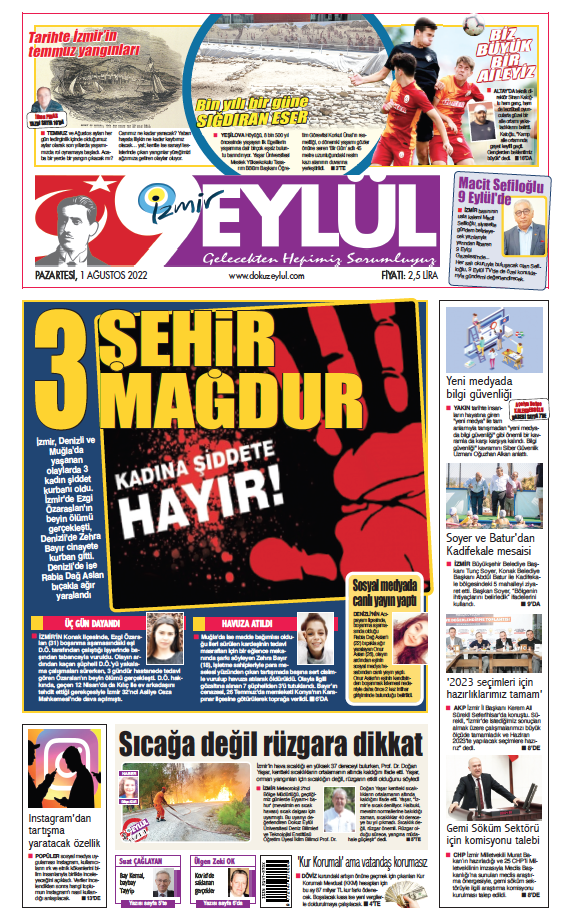 Dokuz Eylül Gazetesi | İzmir, Türkiye, Dünya'dan Güncel Haberler - 01.08.2022 Manşeti