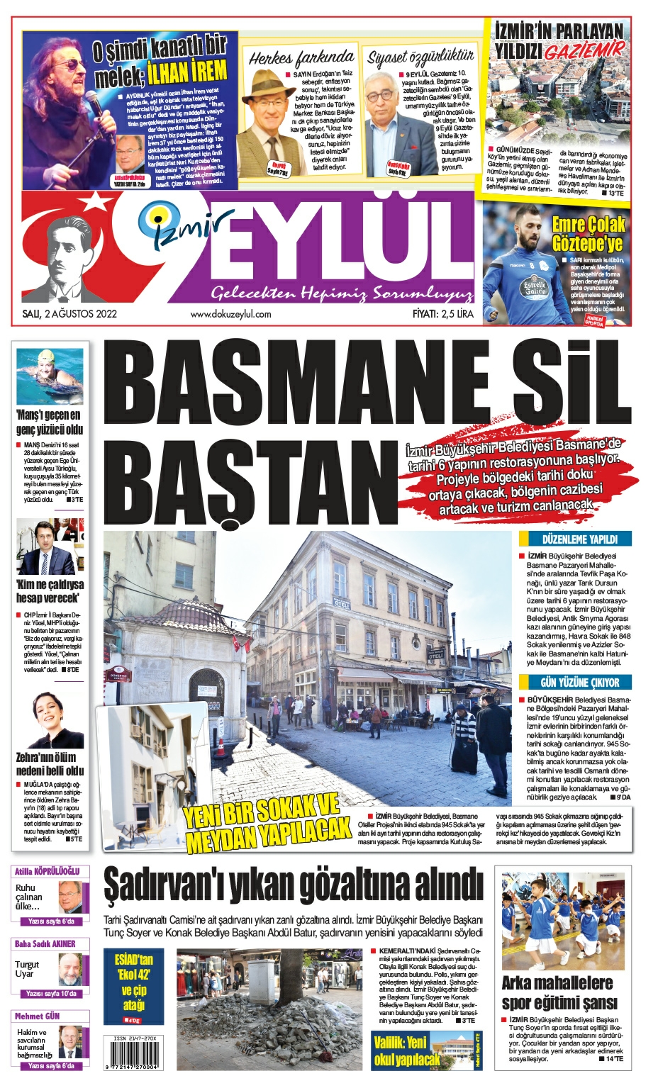Dokuz Eylül Gazetesi | İzmir, Türkiye, Dünya'dan Güncel Haberler - 02.08.2022 Manşeti