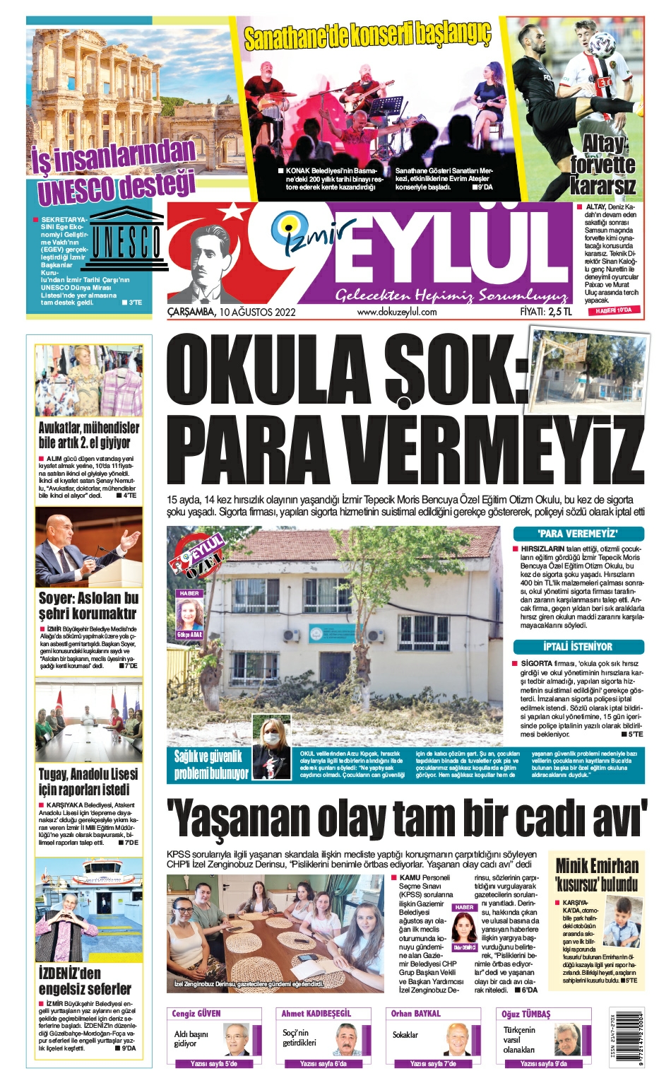 Dokuz Eylül Gazetesi | İzmir, Türkiye, Dünya'dan Güncel Haberler - 10.08.2022 Manşeti