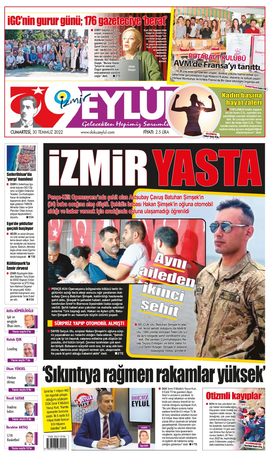 Dokuz Eylül Gazetesi | İzmir, Türkiye, Dünya'dan Güncel Haberler - 30.07.2022 Manşeti